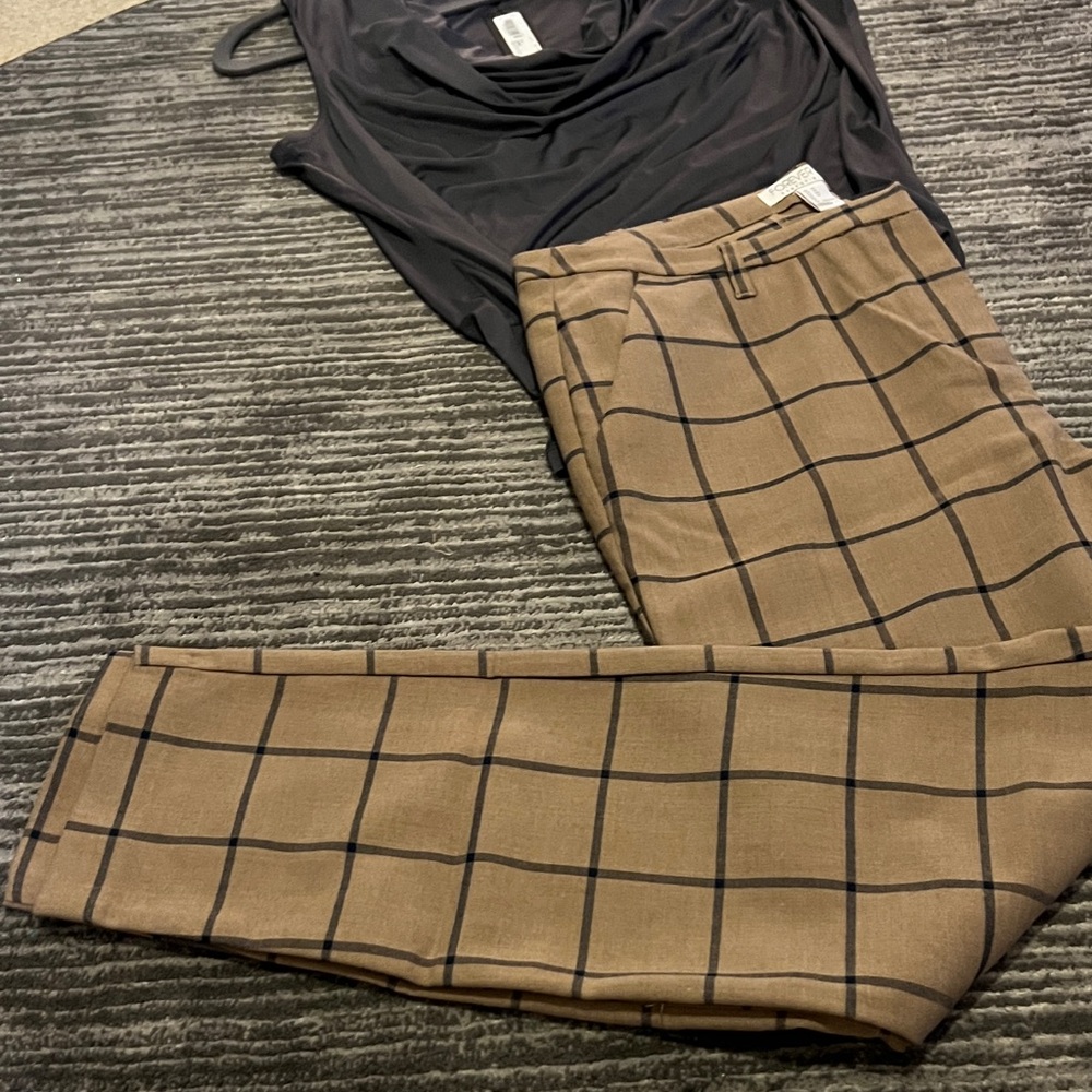Worthington Charcoal Drape Neck Top & WindowPane Pants- Top sz L /Pants sz12 - Picture 5 of 5